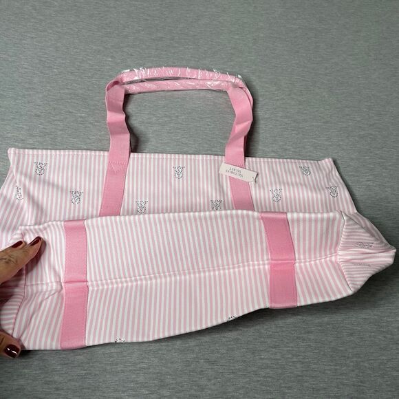 Victoria’s Secret Heritage Stripe Rhinestone Embellished Canvas Tote Bag - Picture 3 of 10